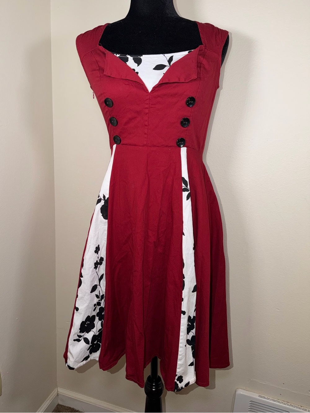 Kill Real Red Floral Panel Retro Rockabilly Midi Skater Dress Fairy Twee 2010s
